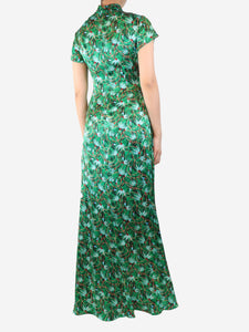 Saloni Green floral silk maxi dress - size UK 10