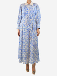 Beulah Blue floral printed midi dress - size UK 10