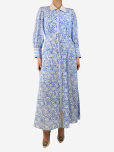Beulah Blue floral printed midi dress - size UK 10