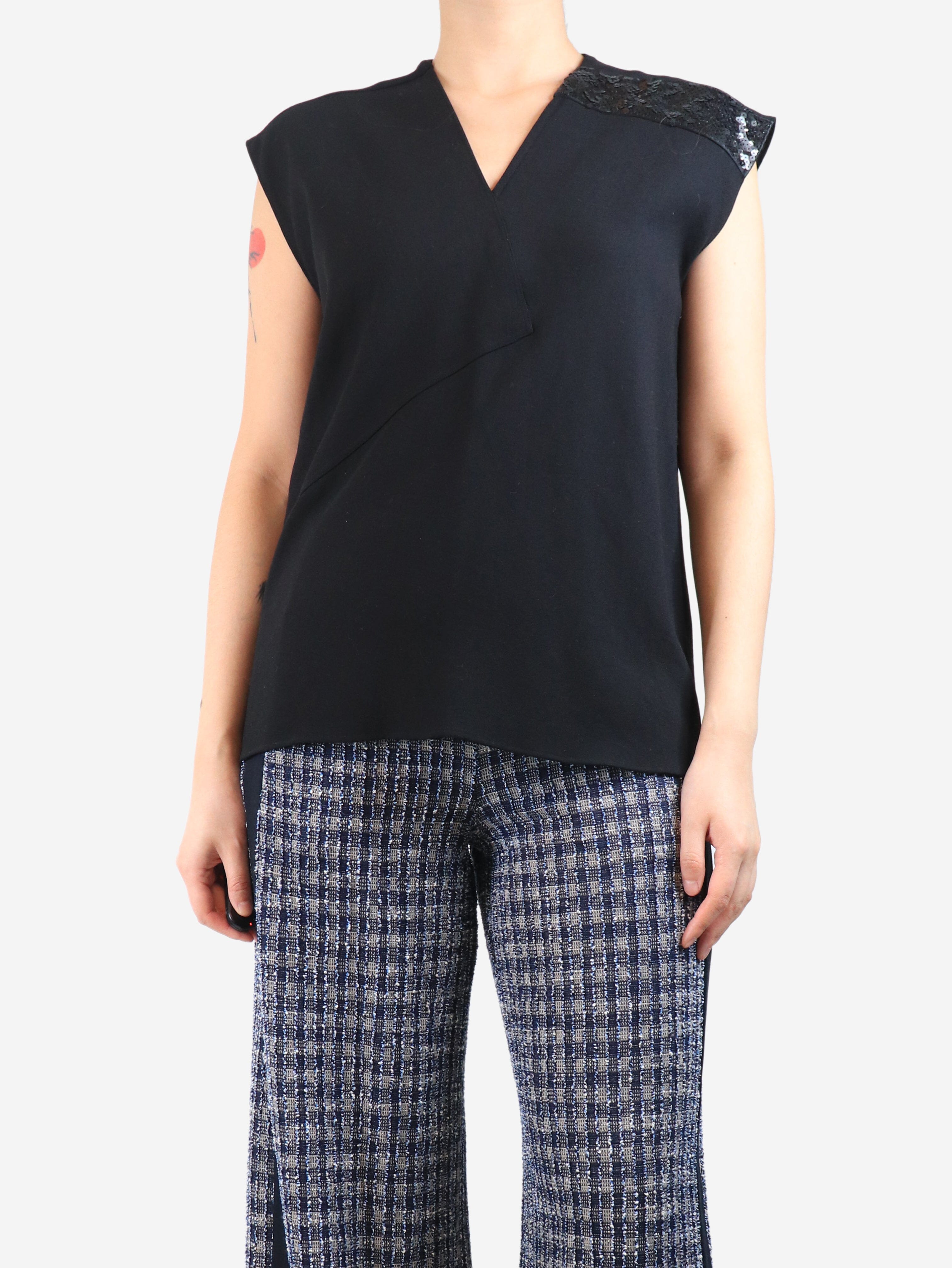 Black sleeveless sequin-embellished top - size UK 10 Tops Christopher Kane 