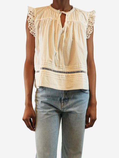 White sleeveless embroidered cotton top - size UK 4 product image