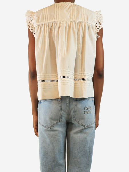 White sleeveless embroidered cotton top - size UK 4 alternate image