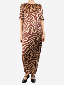Ganni Brown animal print dress - size UK 10