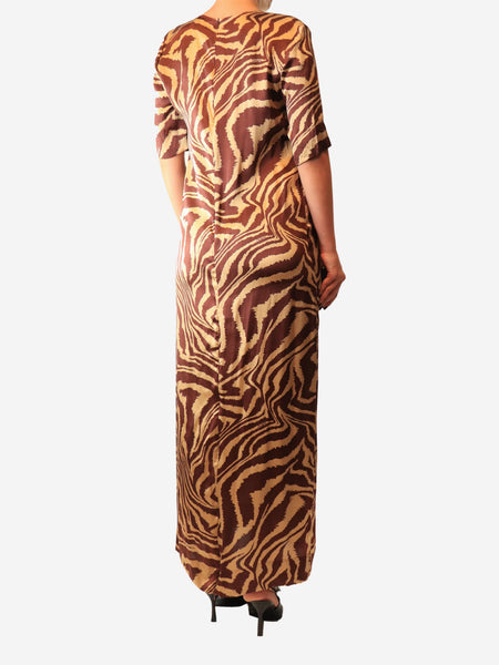 Brown satin zebra print maxi dress - size UK 10 alternate image