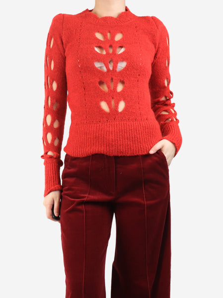 Red cut-out detail knit top - size UK 10 product image