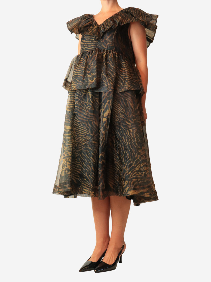 Brown tiered leopard print v-neck dress