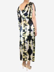 Ganni Black and yellow tie dye printed midi dress - size UK 8