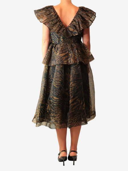 Brown tiered leopard print v-neck dress alternate image
