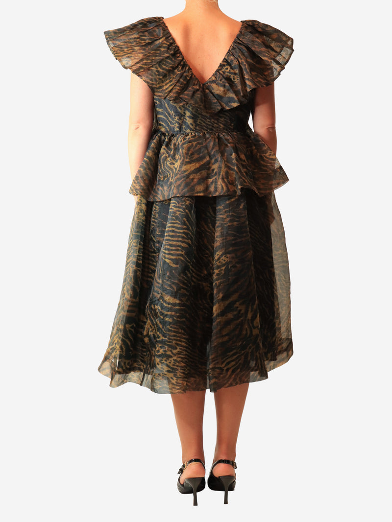 Brown tiered leopard print v-neck dress