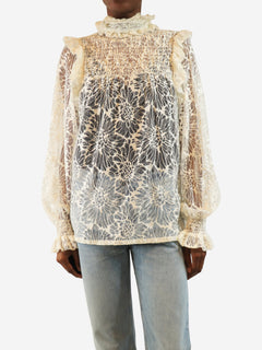 White lace high-neck ruffle blouse - size UK 8 Tops Saint Laurent 