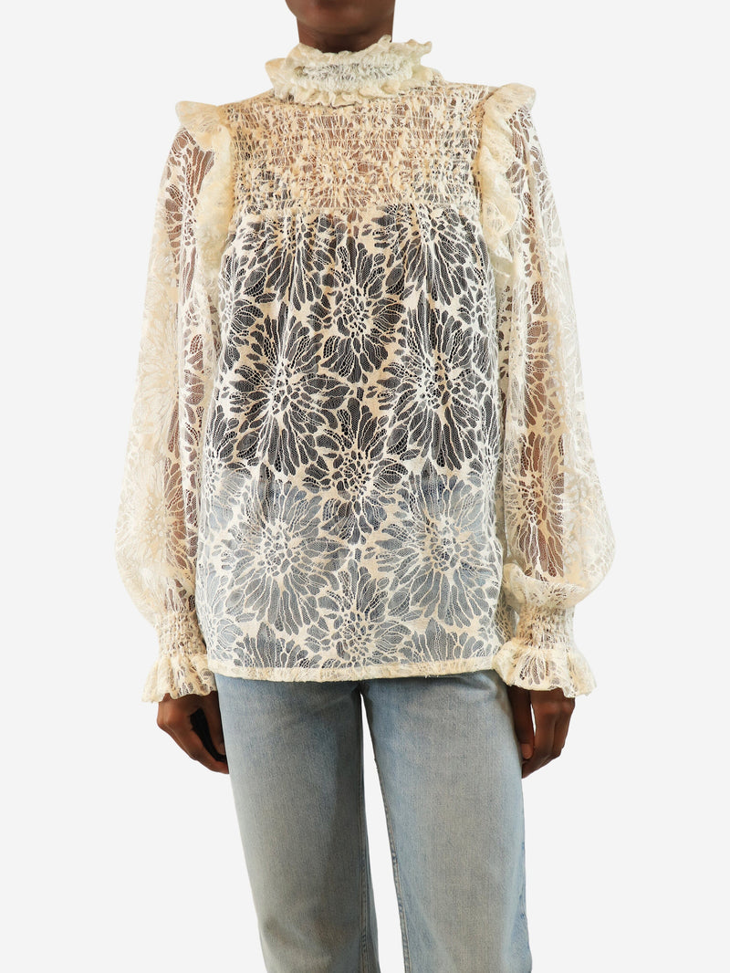 White lace high-neck ruffle blouse - size UK 8 Tops Saint Laurent 