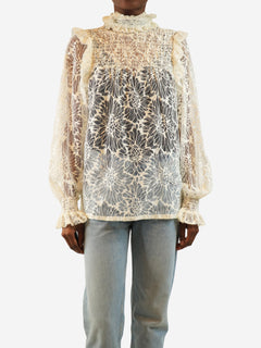 White lace high-neck ruffle blouse - size UK 8 Tops Saint Laurent 
