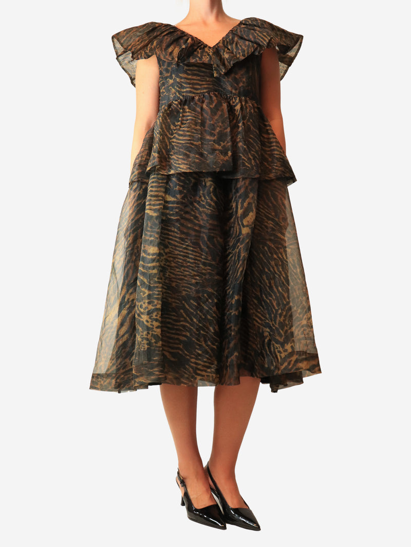 Brown tiered leopard print v-neck dress