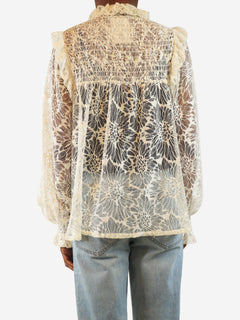 White lace high-neck ruffle blouse - size UK 8 Tops Saint Laurent 