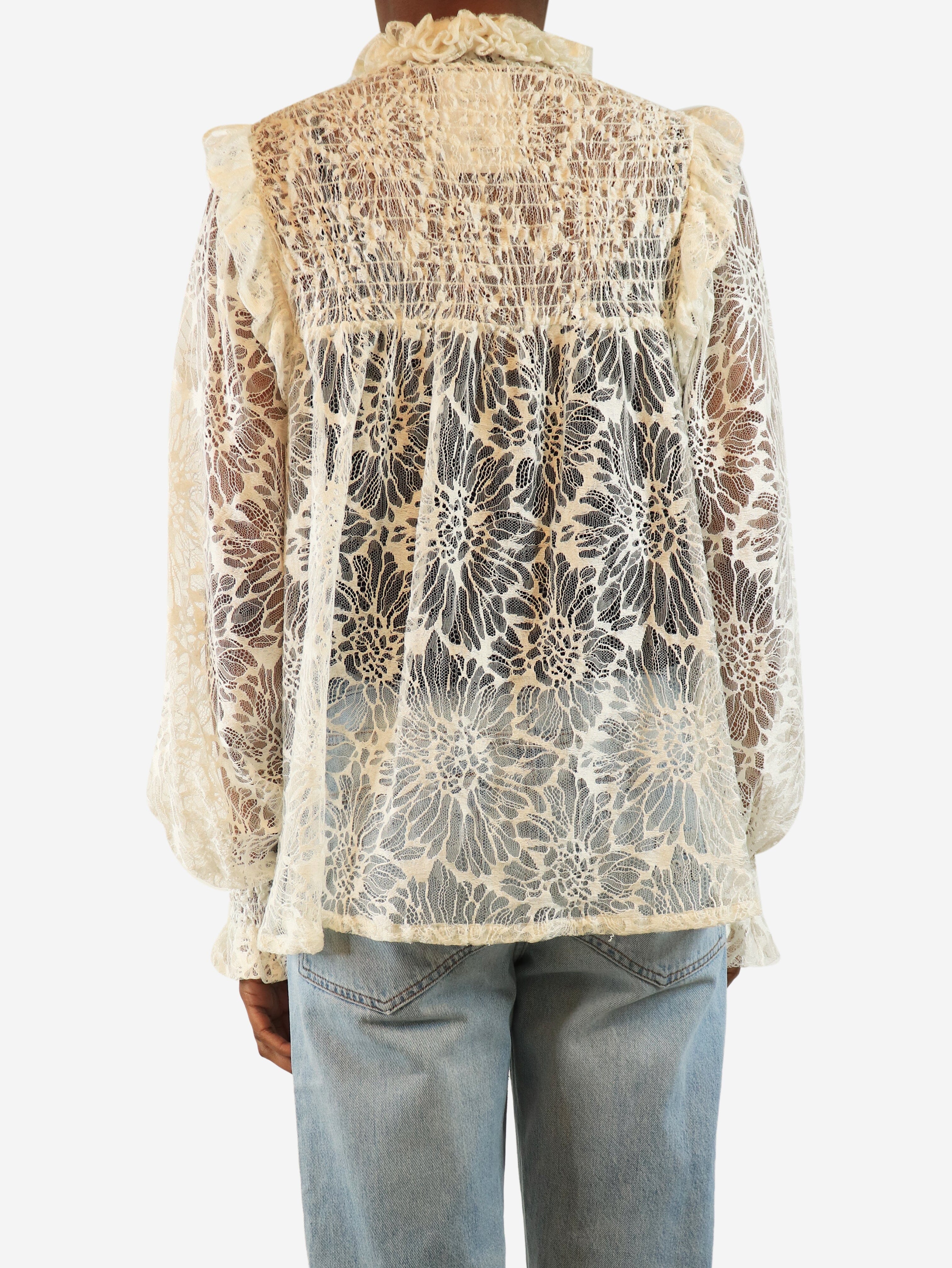 White lace high-neck ruffle blouse - size UK 8 Tops Saint Laurent 