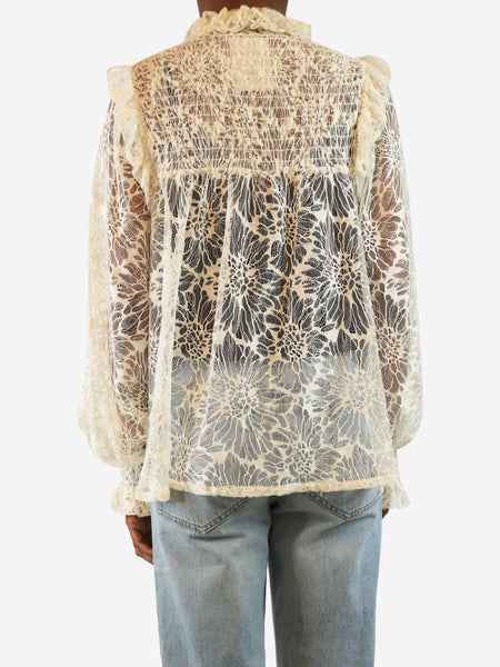 White lace high-neck ruffle blouse - size UK 8 alternate image