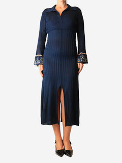 Navy ribbed v neck floral sleeve detail - size XS Dresses Chloe 