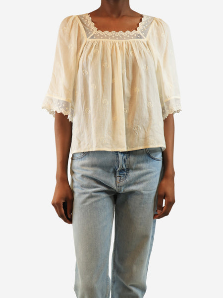 Cream lace-trim milkmaid top - size UK 6 product image
