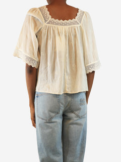 Cream lace-trim milkmaid top - size UK 6