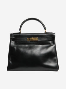 Hermes Noir vintage 1989 Kelly 28 bag in Box Calf leather
