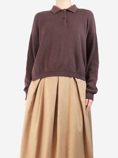 Brown ribbed polo jumper - size XL Knitwear Brunello Cucinelli 
