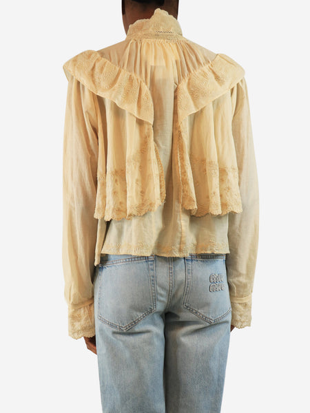 Neutral embroidered ruffle blouse - size UK 6 alternate image