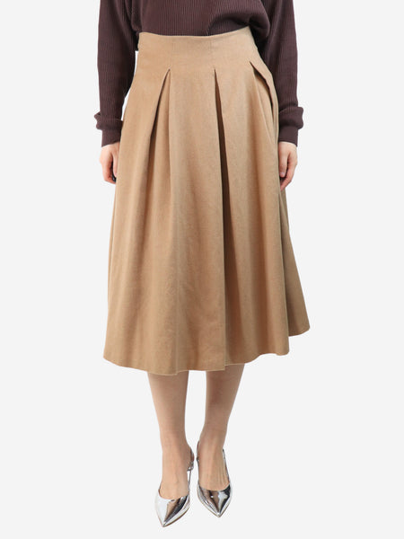 Beige pleated camel-wool skirt - size UK 12 product image
