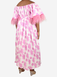 Gul Hurgel Pink feathered trim floral-printed maxi dress - size XL