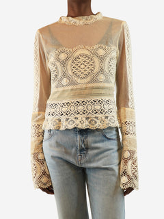 Cream lace mesh top - size UK 12