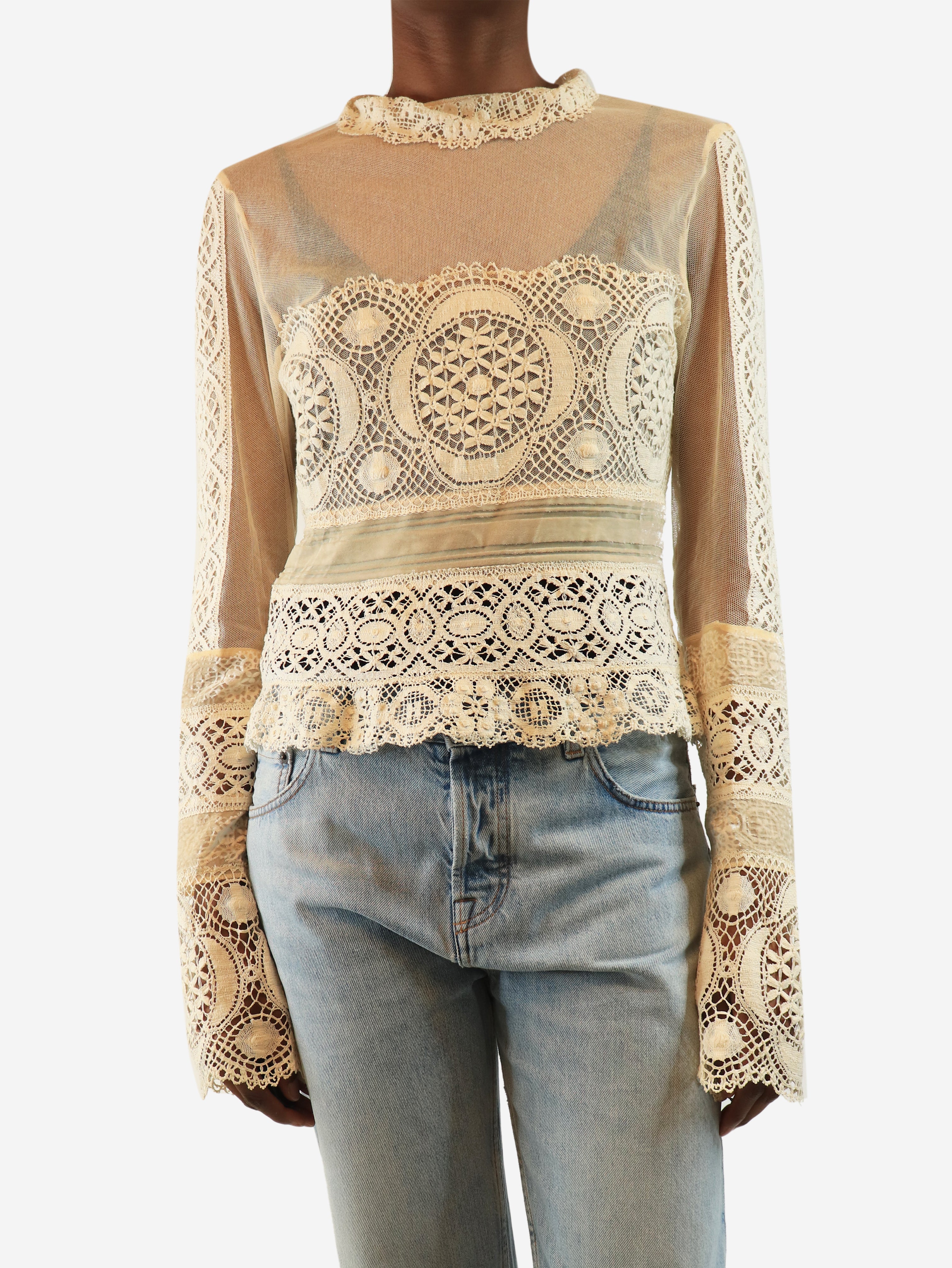 Cream lace mesh top - size UK 12