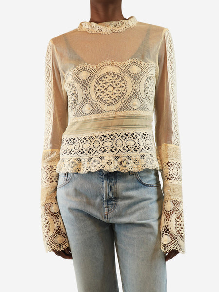 Cream lace mesh top - size UK 12 product image