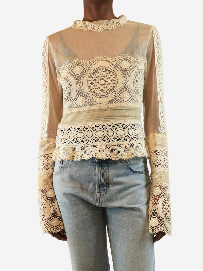 Cream lace mesh top - size UK 12