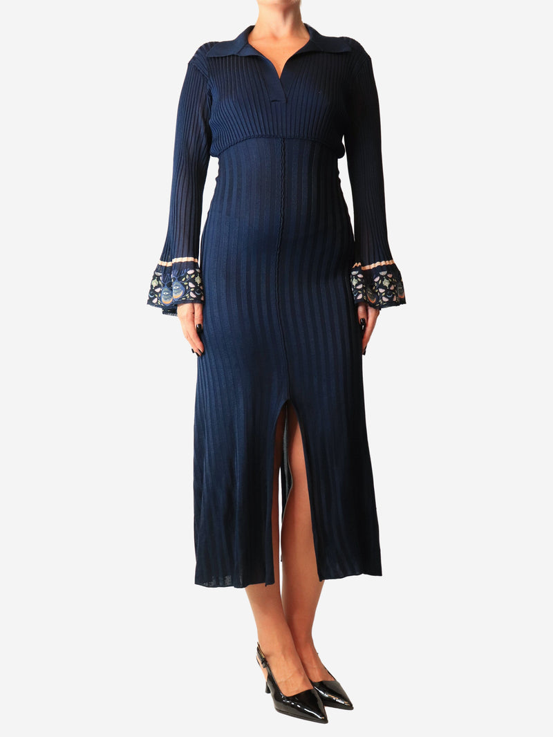 Navy ribbed v neck floral sleeve detail - size XS Dresses Chloe 