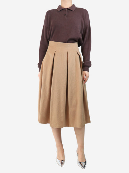 Beige pleated camel-wool skirt - size UK 12 alternate image