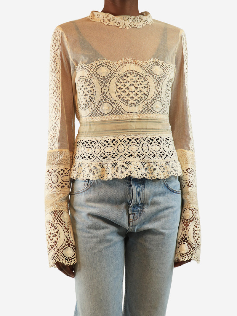 Cream lace mesh top - size UK 12