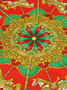 Hermes Red circus patterned silk scarf