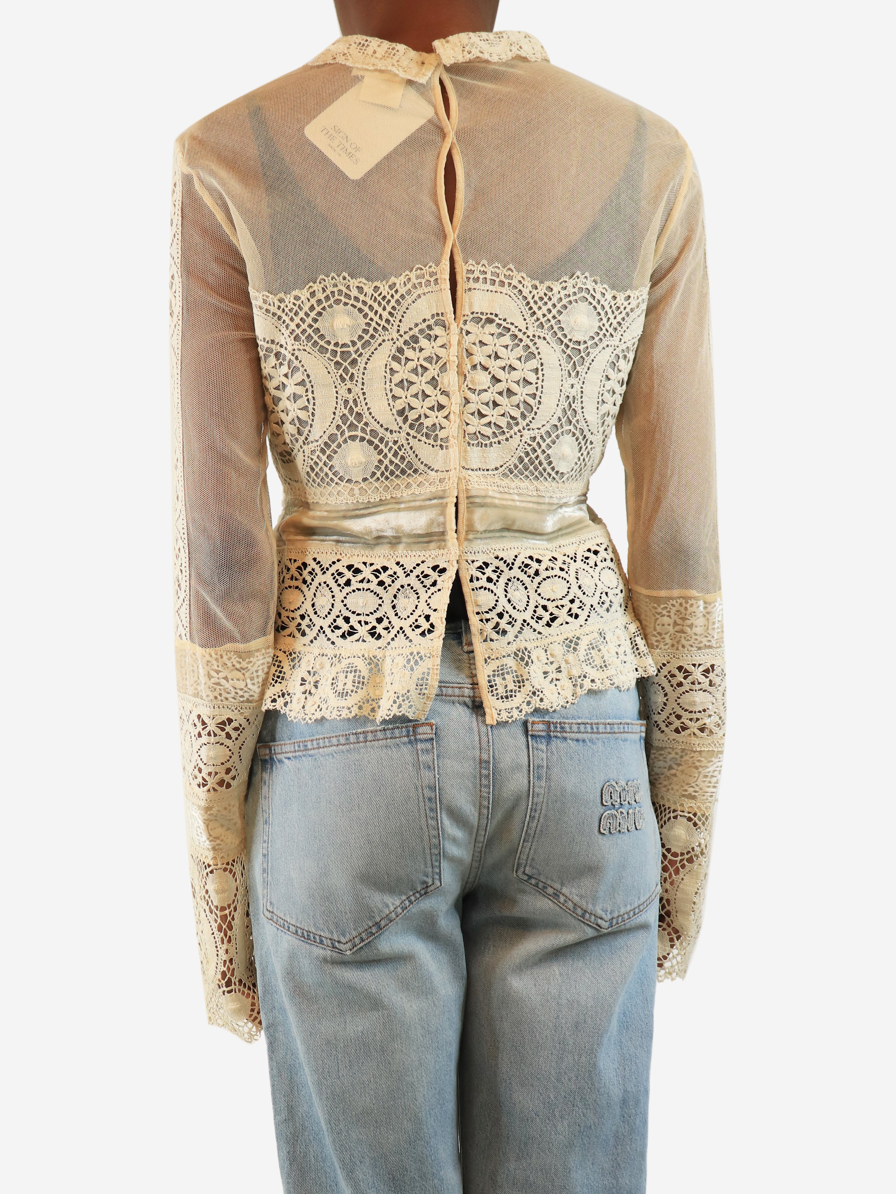 Cream lace mesh top - size UK 12