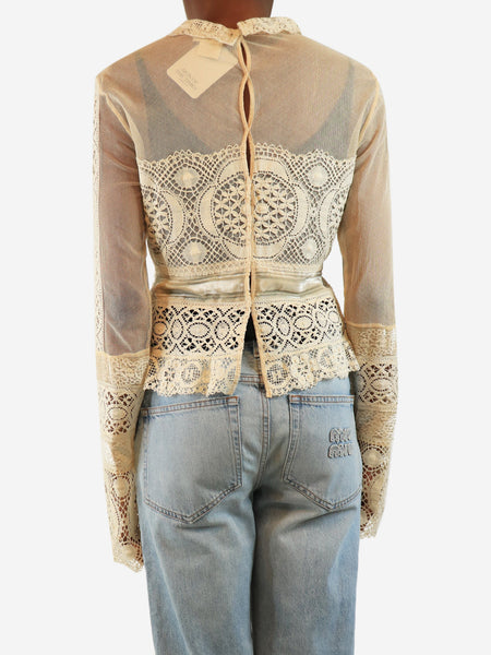 Cream lace mesh top - size UK 12 alternate image