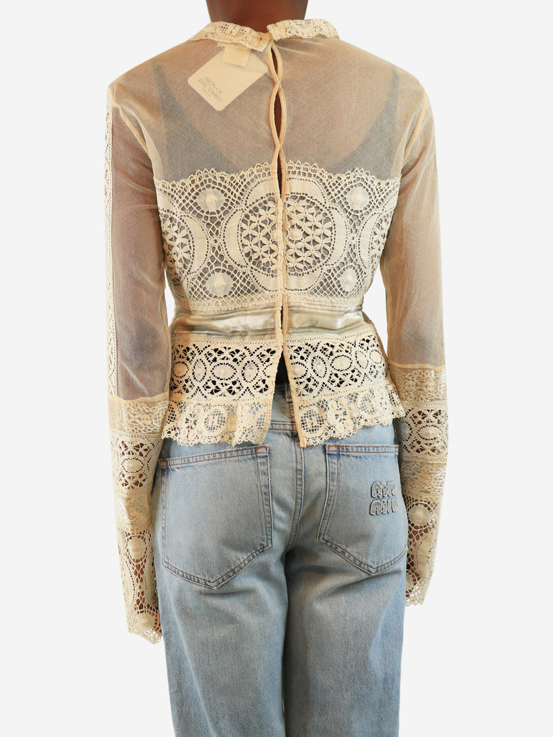 Cream lace mesh top - size UK 12