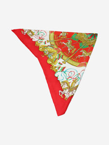 Hermes Red circus patterned silk scarf