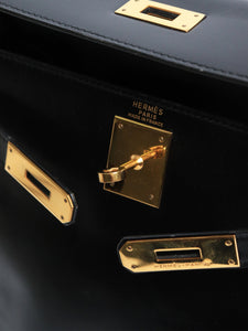 Hermes Noir vintage 1989 Kelly 28 bag in Box Calf leather