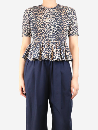 Leopard print smock peplum blouse - size UK 8 Tops Ganni 
