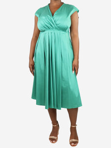 Weekend Max Mara Green sleeveless pleated midi dress - size UK 14