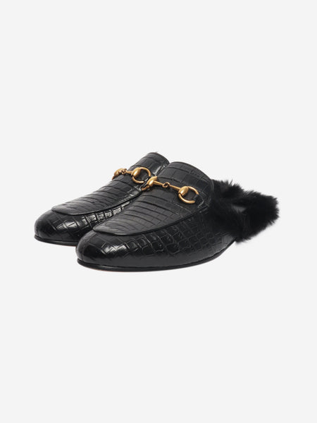 Black reptile-effect horsebit fur mules - size UK 6.5 alternate image