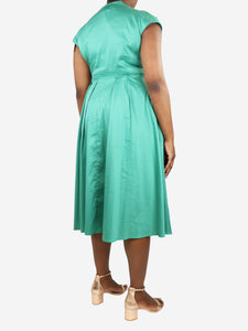 Weekend Max Mara Green sleeveless pleated midi dress - size UK 14