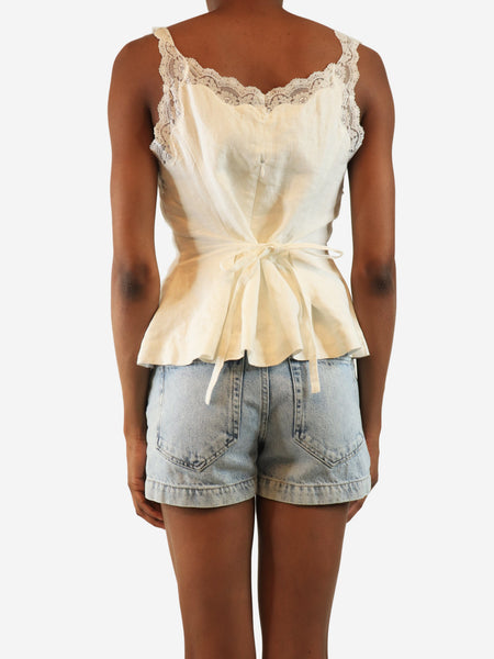 White linen lace-trim top - size UK 6 alternate image