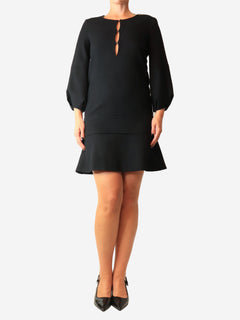 SS black v neck felt mini dress - size UK 6