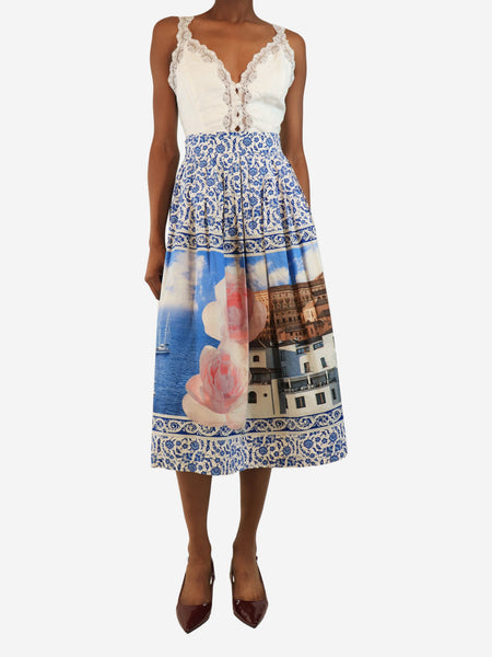 Blue cotton printed midi skirt - size UK 4 alternate image