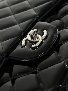 Chanel Black 2012 jumbo patent Classic Double Flap bag