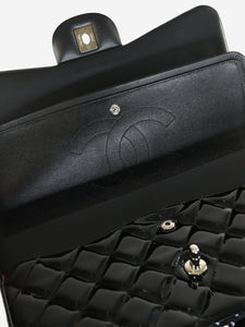 Chanel Black 2012 jumbo patent Classic Double Flap bag